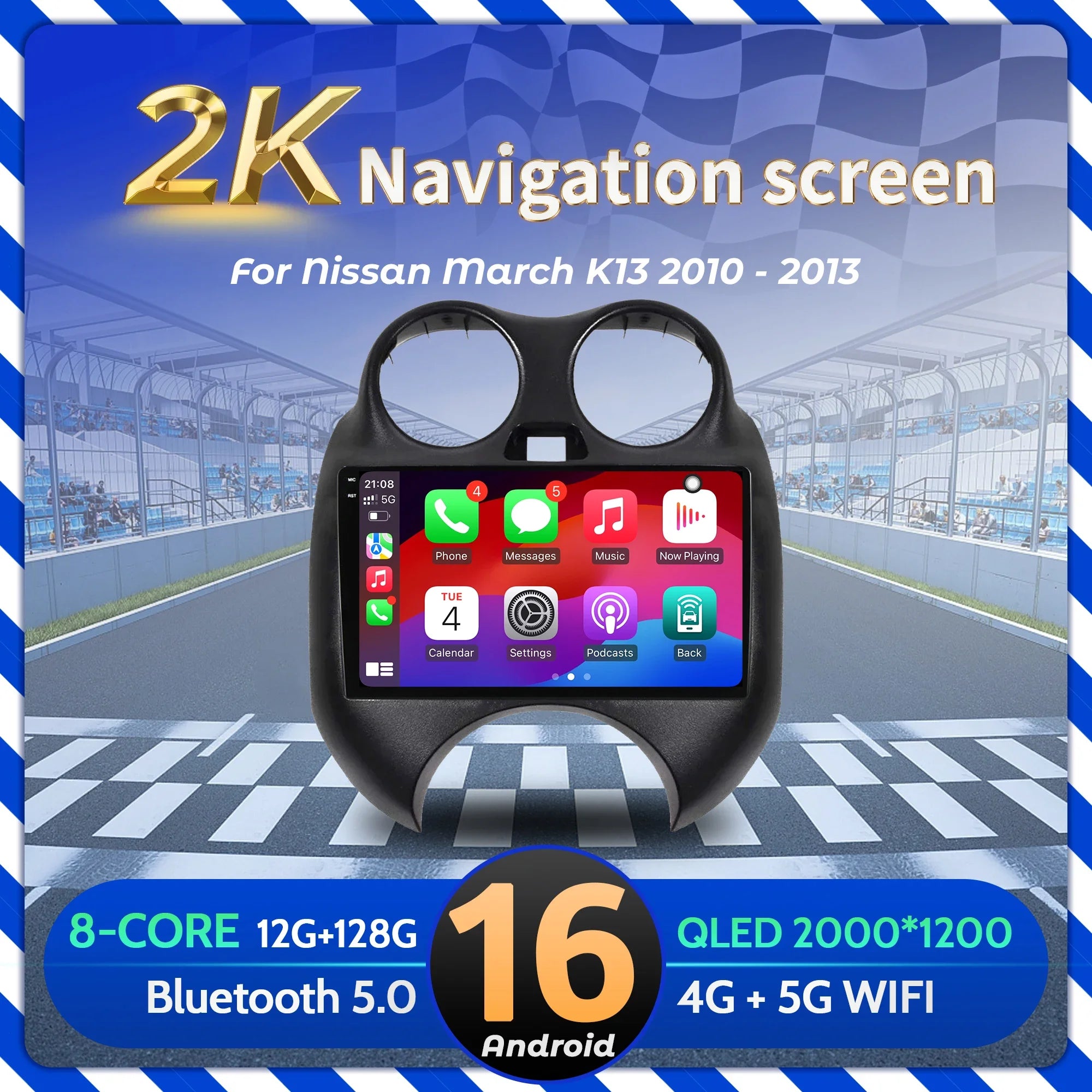 9 inch Car Radio For Nissan March K13 2010-2013 Android 16 BT Carplay Multimedia Navigatio