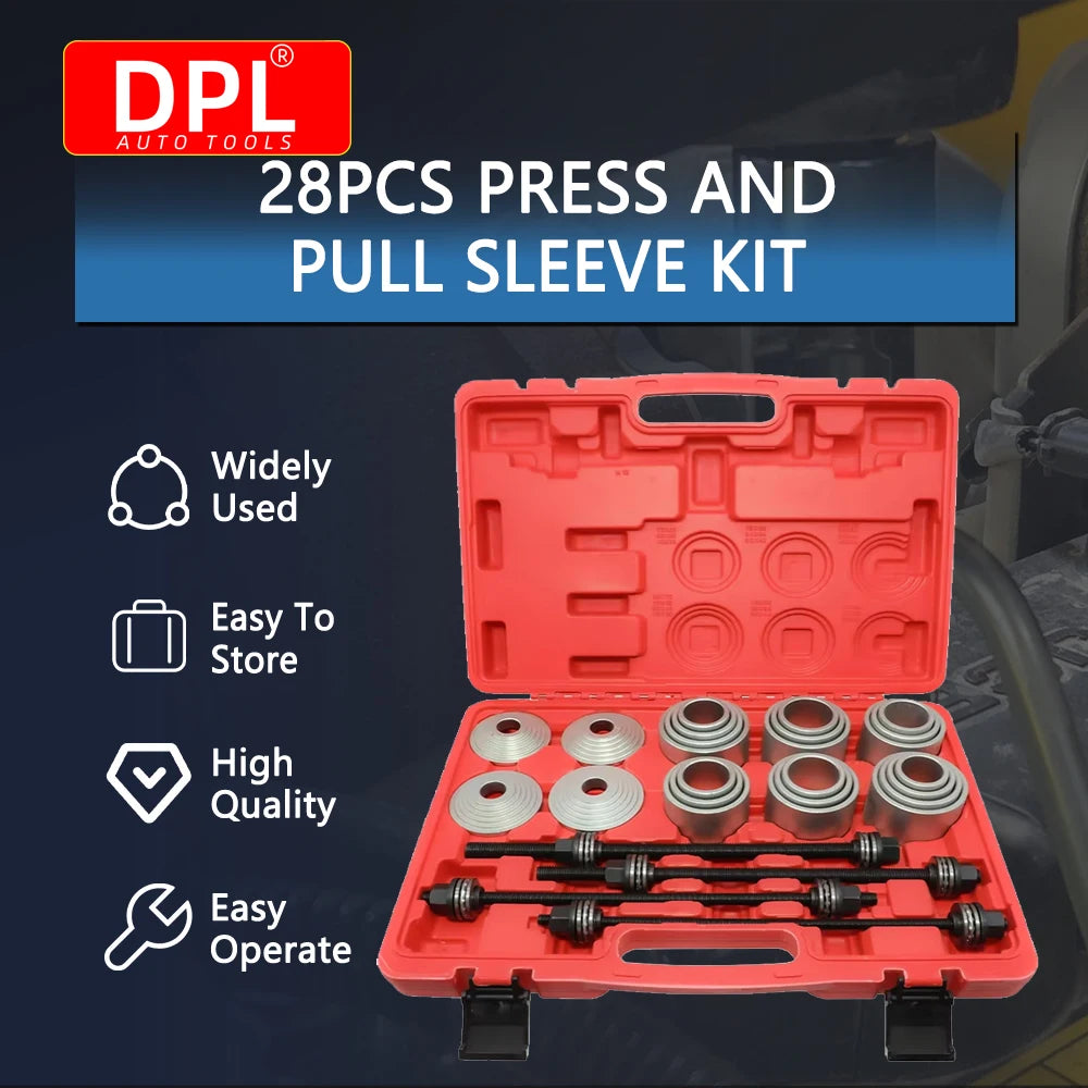 28pcs Press and Pull Sleeve Kit Remove Bushes Bushing Bearings Seals Removal Insertion Tool Set - Automotive LED Light