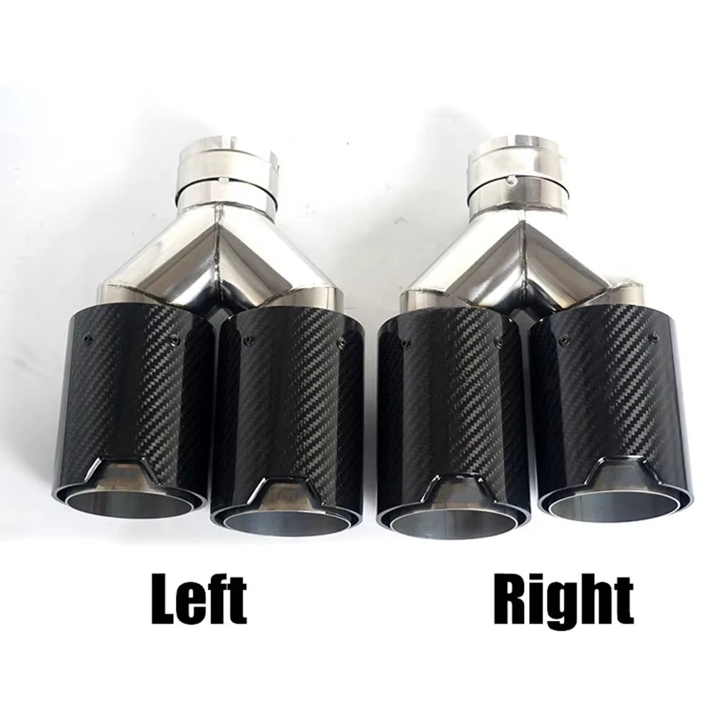 1Piece Quad Exhaust Muffler Tips M Performance Carbon Fiber M Logo Double Tail End Pipes Exhaust - Automotive LED Light