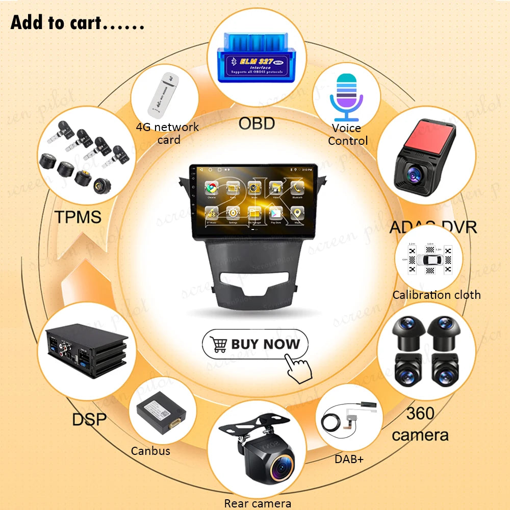 Android 16 For Ssangyong Korando 3 Actyon 2 2013-2017 Stereo Car Radio Multimedia Video Pl | AUTOKITSHOP