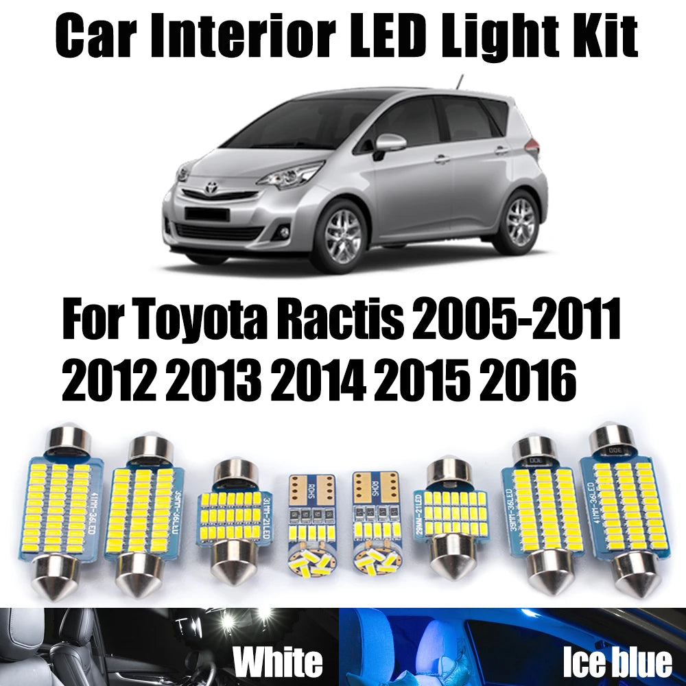 8-Piece LED Interior Light Kit for Toyota Ractis 2005- 2011 - Canbus Dome Map Door Trunk Bulbs | AUTOKITSHOP