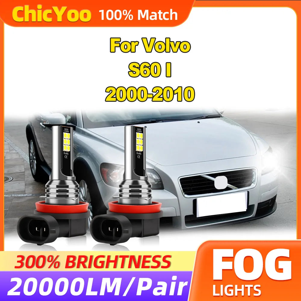 20000LM H11 H8 H9 Fog Lamps 60W CSP Chips LED Fog Lights 6000K White 12V For Volvo S60 I 2