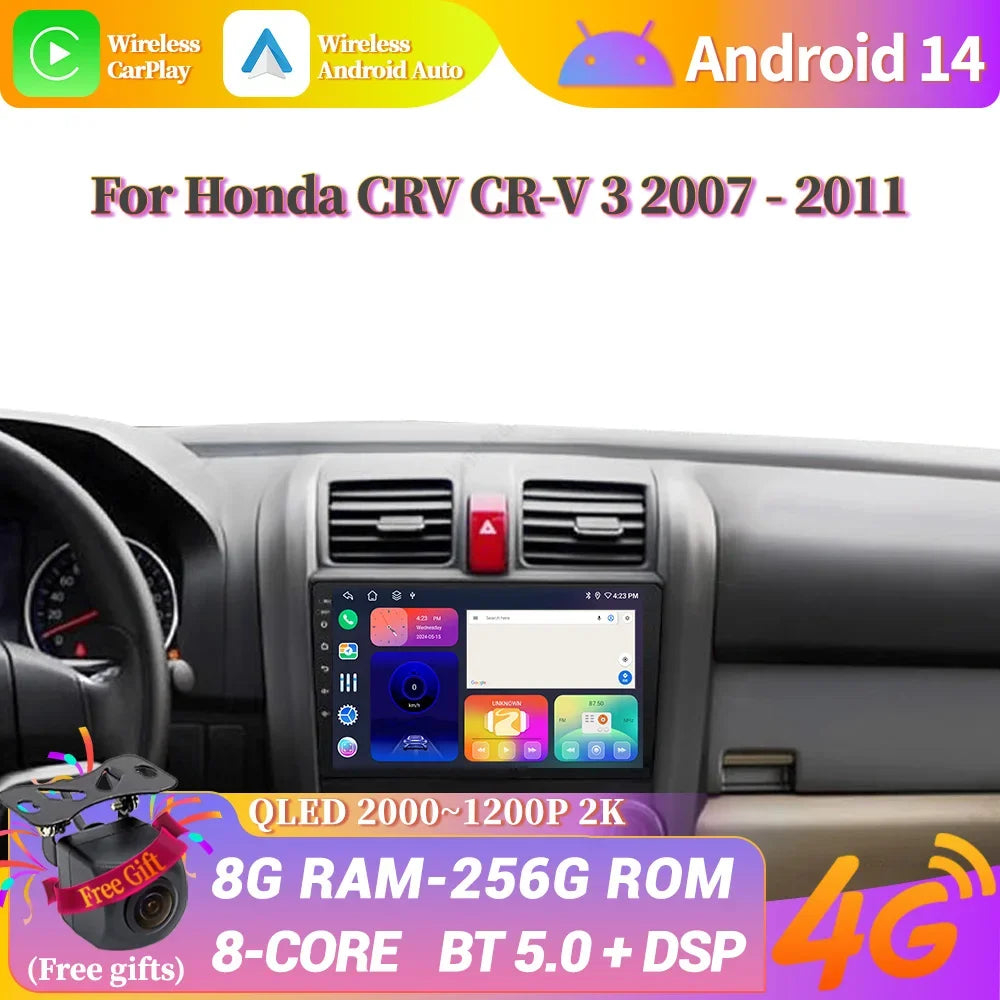 For Honda CRV CR-V 3 2007-2011 Android 14 Car Radio Multimedia Center 4G GPS Navigation Wi