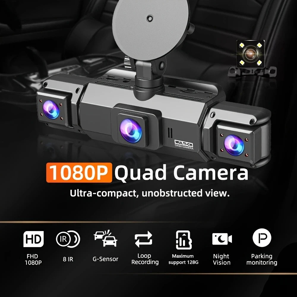 4Lens 360° Dash cam Voice 1080P Video Recorder Car DVR Recording camera Front left right Rear View Auto 4ch dashcam 24H Parking