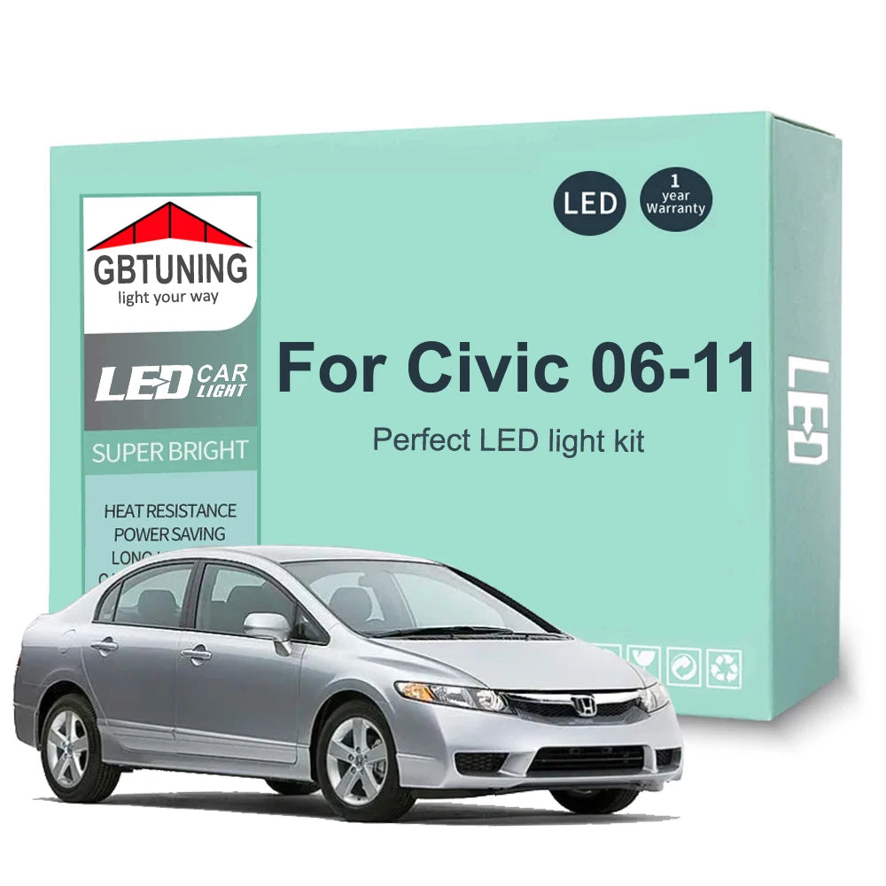 LED Interior Light Kit for Honda Civic 8 4D Sedan Coupe Hatchback 2006-2010 - Canbus Dome Map Door Trunk Bulbs | AUTO...