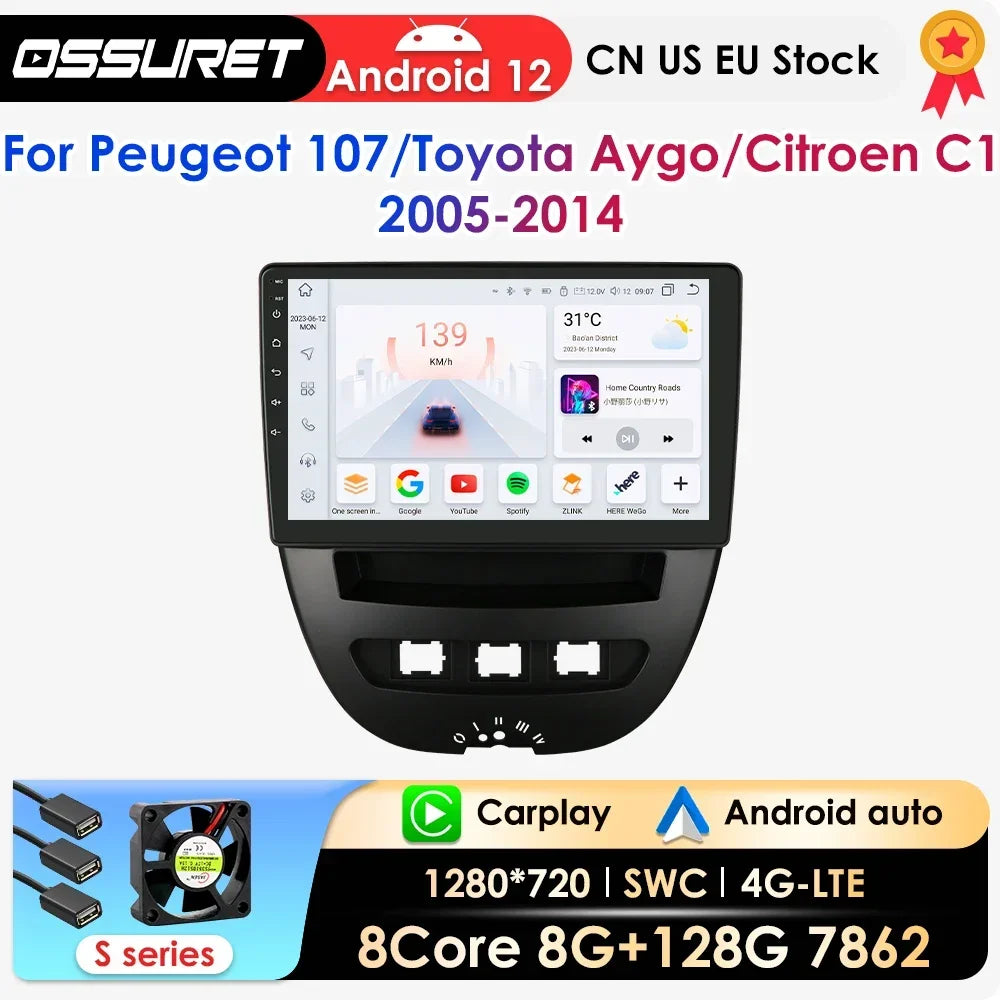 Android Car Radio for Peugeot 107 Toyota Aygo Citroen C1 Car Multimedia GPS autoradio 2din