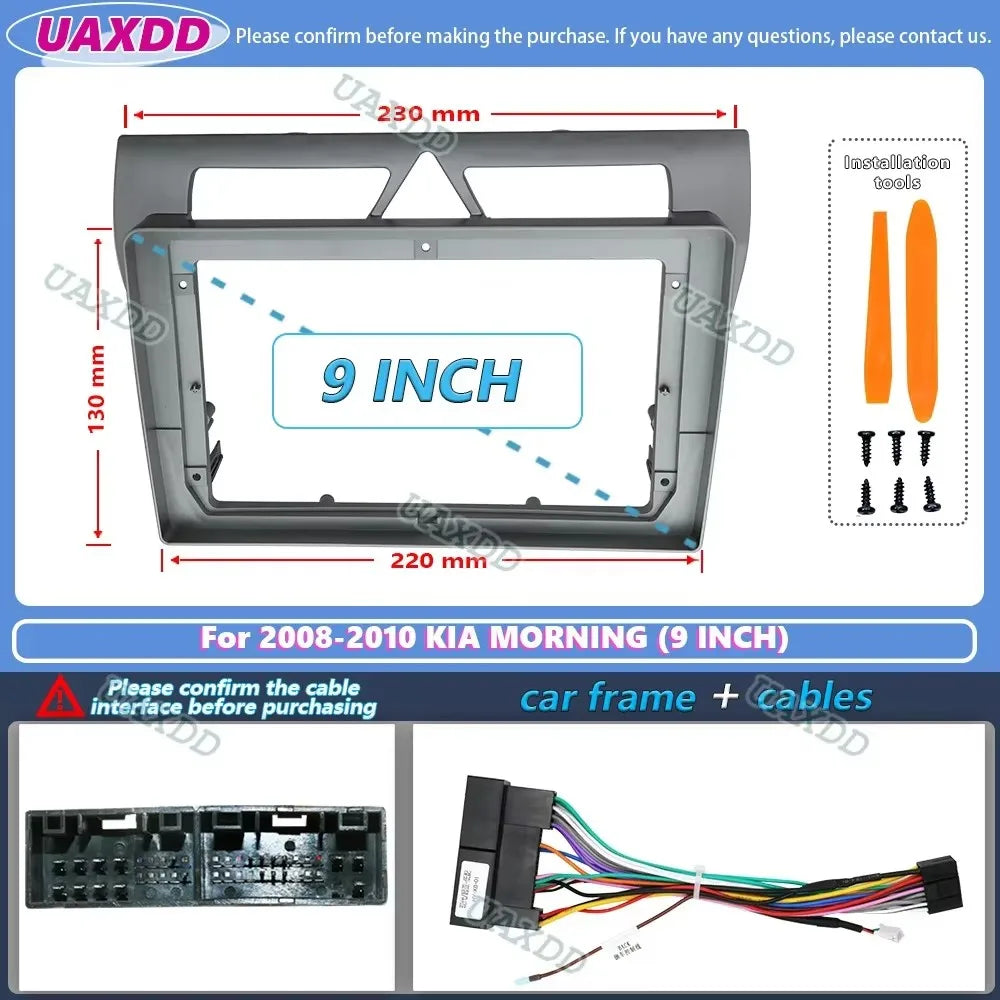 For 2008-2010 KIA Morning Picanto 9INCH Car Stereo Radio Android Frame Panel Fascia Cable