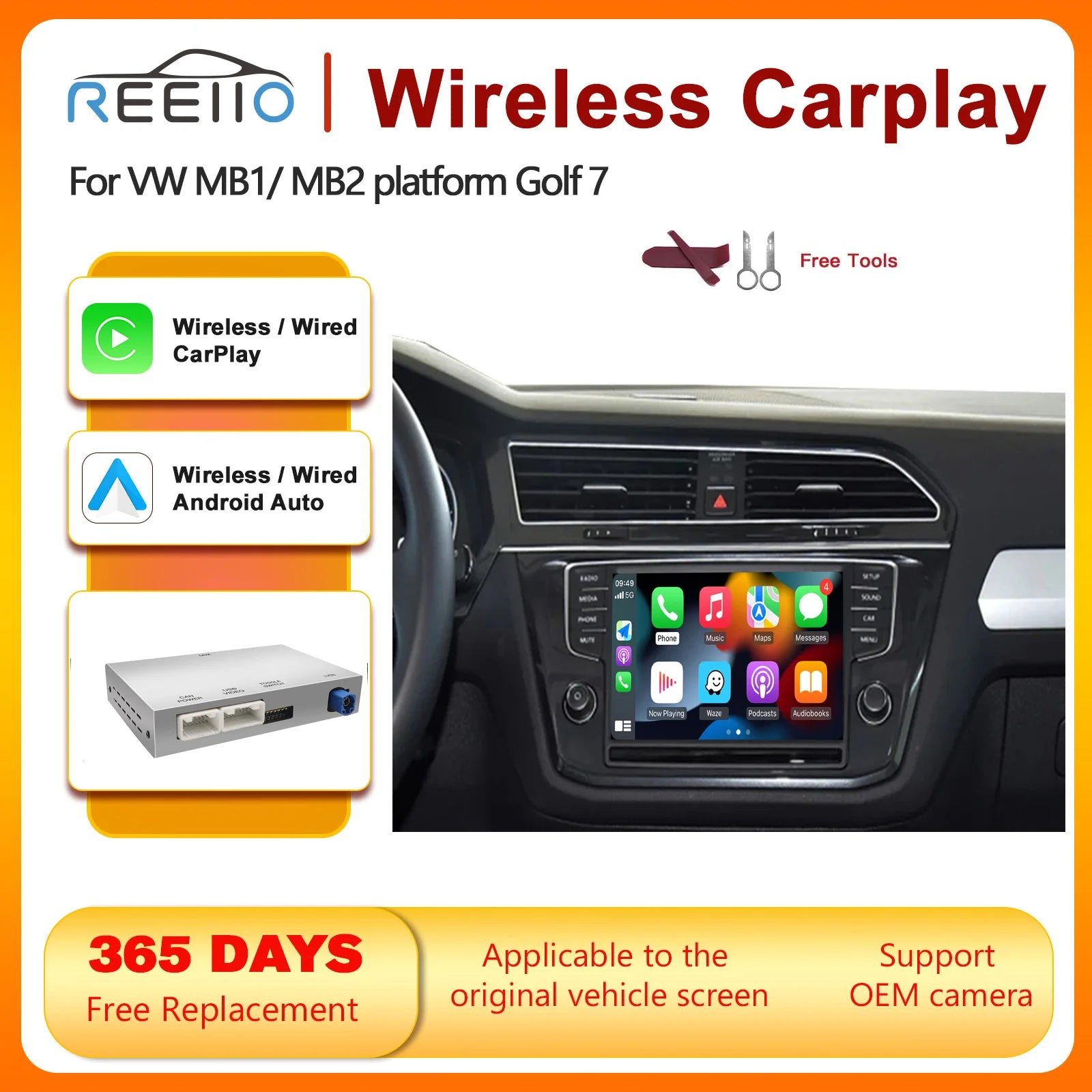 Wireless Carplay Android Auto for Volkswagen Skoda Octavia Golf 7 Polo Passat 8 with MIB M