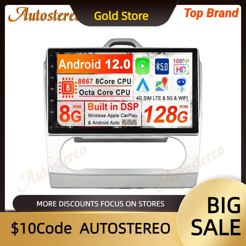 Android 14 Car GPS Player For Ford Focus 2007-2011 Carplay Navigation Multimedia Auto Radi