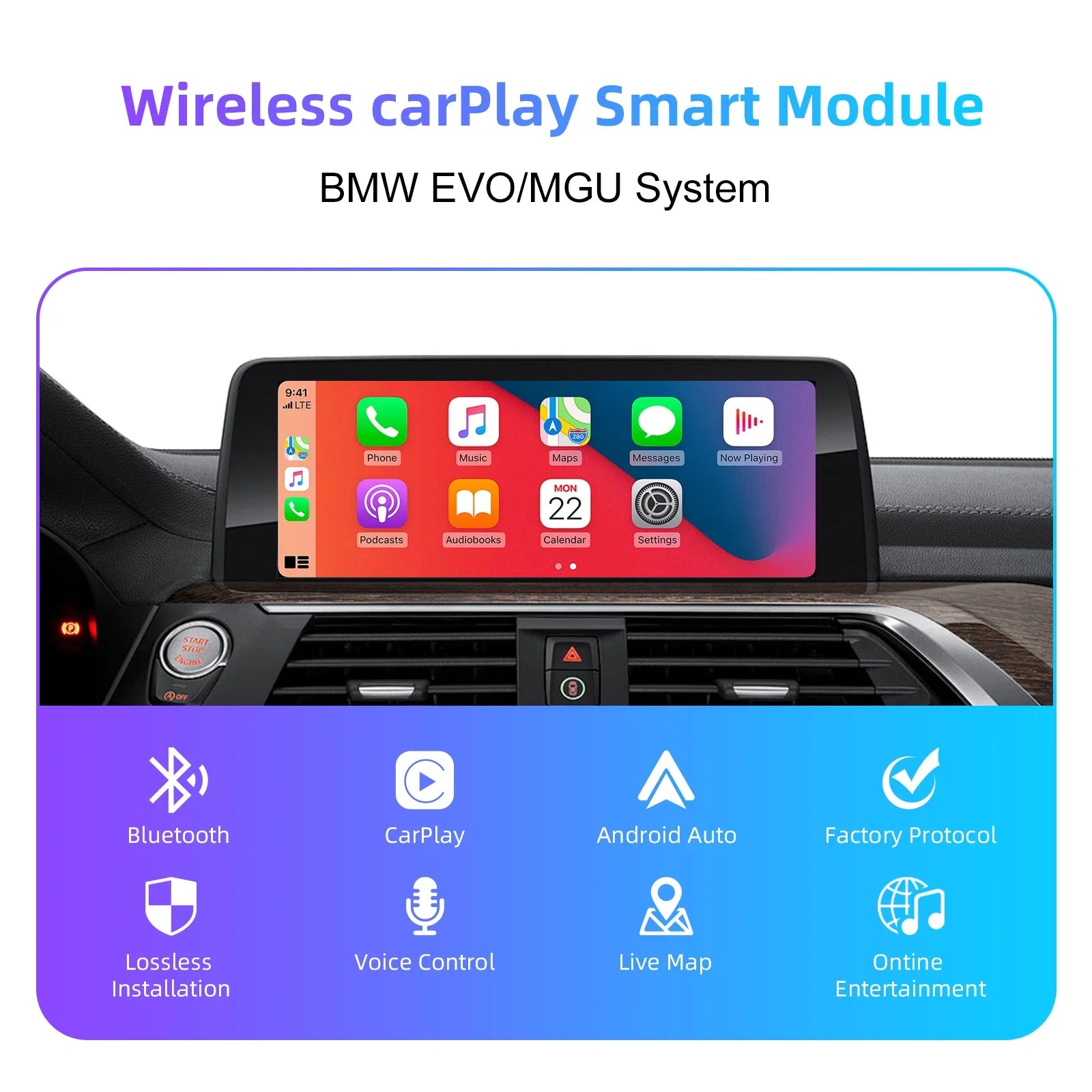 AUTOABC Wireless CarPlay Android Auto retrofit kit decoder box for BMW EVO MGU ID5 6 7 Sys