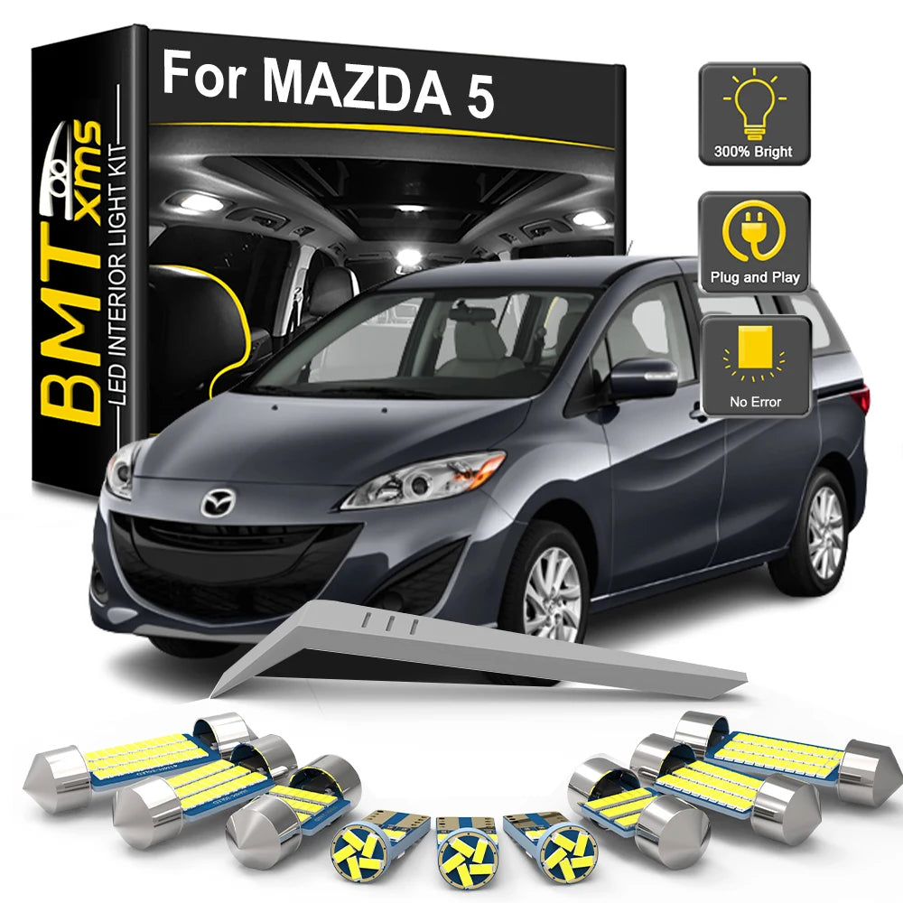 10-Piece LED Interior Light Kit for Mazda 5 2006-2008 - Canbus Dome Map Door Trunk Bulbs | AUTOKITSHOP