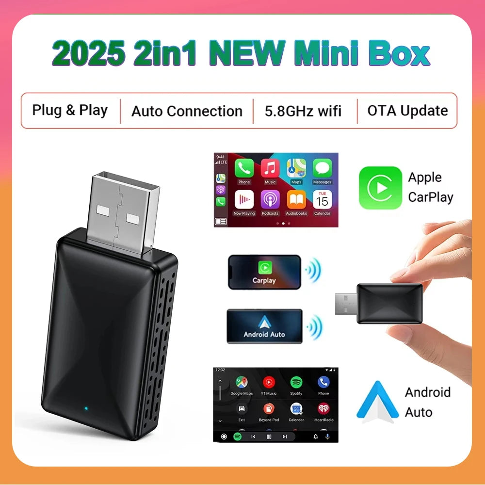 Mini 2in1 Wireless CarPlay Dongle Wireless Android Auto Adapter AI Smart Box For Car With
