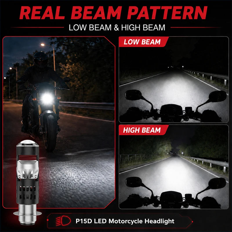 1/2PC P15D LED Motorcycle Headlight Bulbs 3570+1860 CSP Chips White Hi Lo Beam Moto Scoote