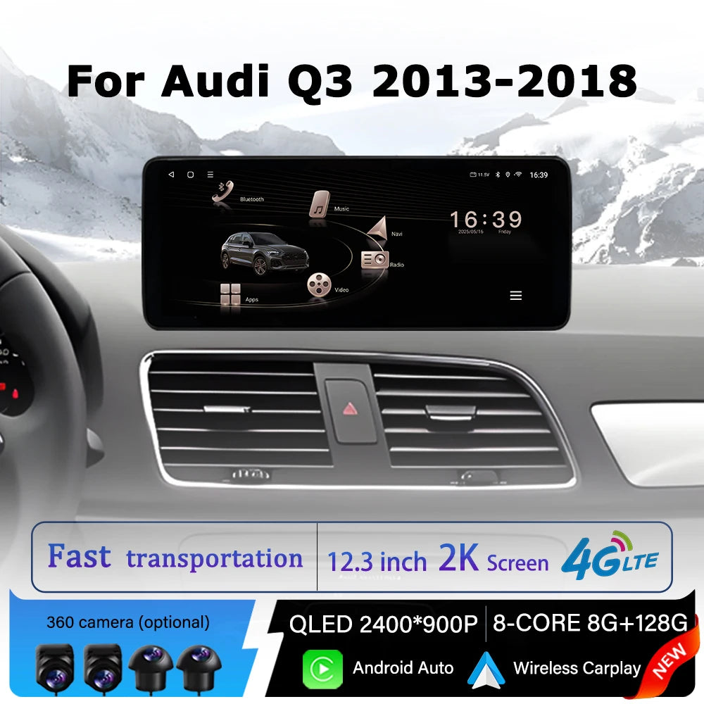 12.3 ''Android 14 Car Radio for Audi Q3 2013 - 2018 Intelligent Multimedia Video Player Wi