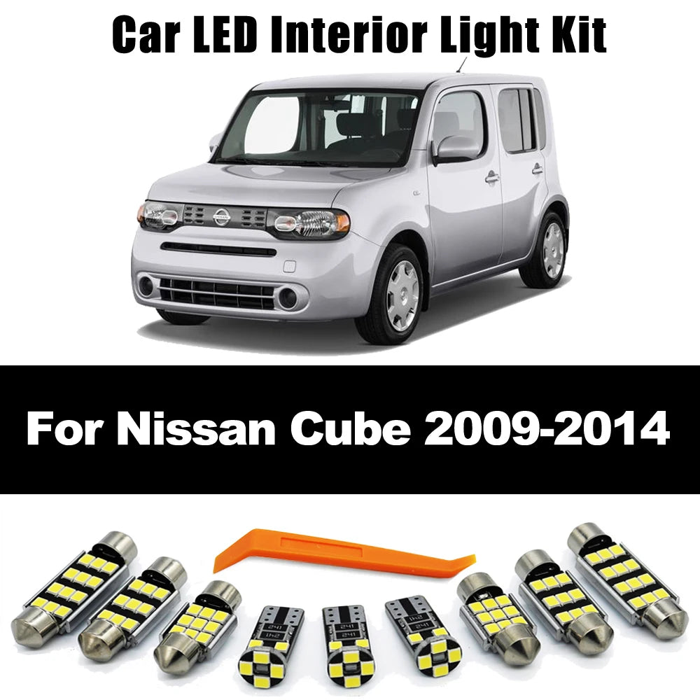 ZITWO 10Pcs LED Bulb Interior Indoor Light Kit For Nissan Cube Z12 2009 2010 2011 2012 2013 2014 Dome Map License Plate Lamp