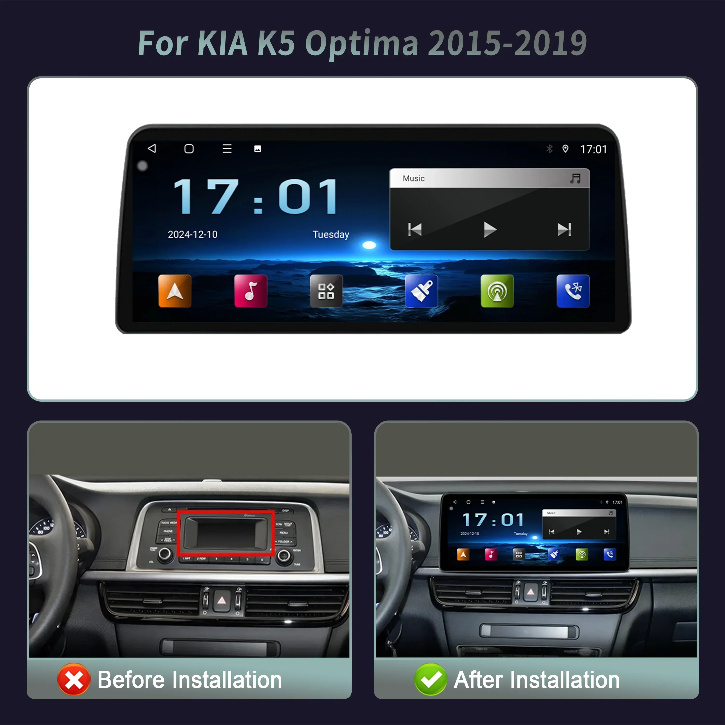12.3inch Android 15 For KIA K5 Optima 2015 2016 2017 2018 2019 Car Radio Multimedia Naviga