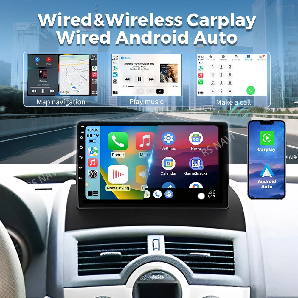 Android 16 For Renault Megane 2 2002 - 2009 2K QLED Android Car Radio Multimedia Video Pla