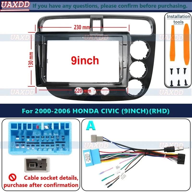 2 Din car dvd radio Android fascia multimedia For Honda 2005 Civic 9inch CD MP3 MP5 Video