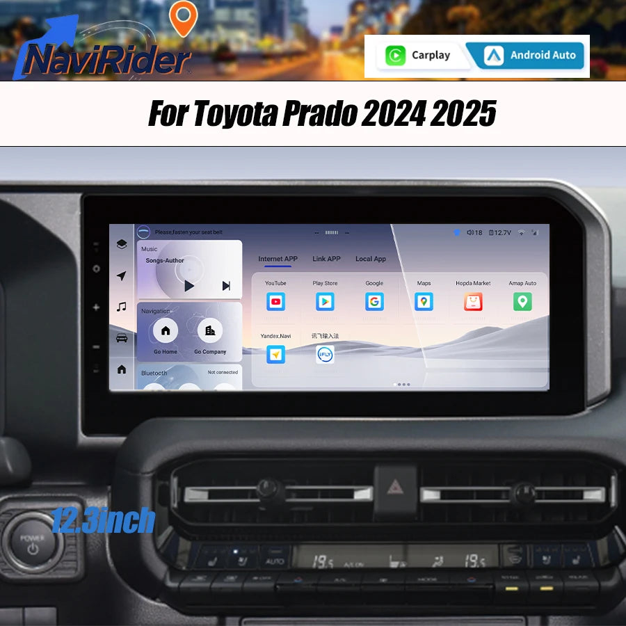 12.3'' Screen Car Stereo Radio For Toyota Prado 2024 2025 Carplay Android Auto Multimedia