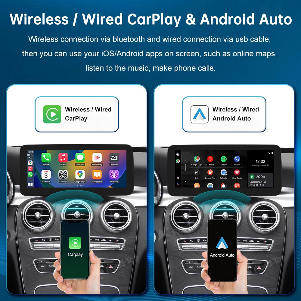 Wrieless CarPlay Android Auto Car Multimedia Screen For Mercedes-Benz W205 W176 GLC A C V  | AUTOKITSHOP