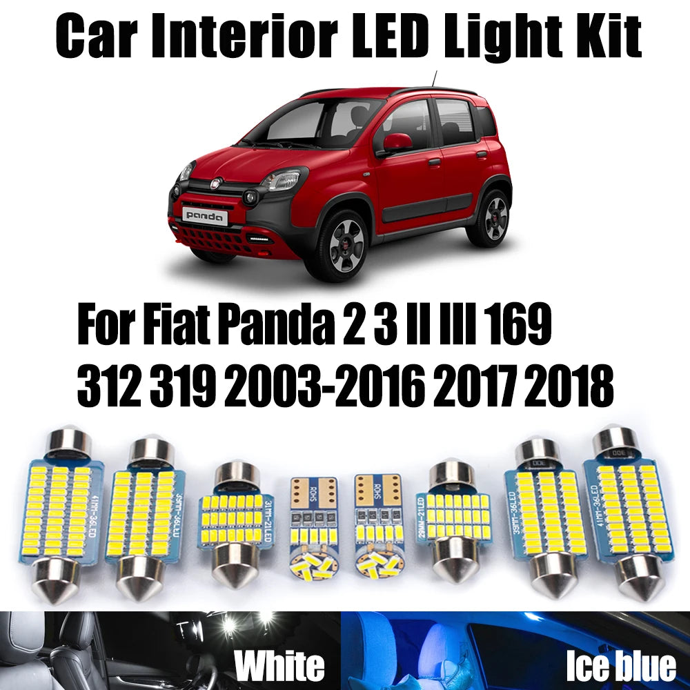 LED Interior Light Kit for Fiat Panda 2 3 II III 169 312 319 2003-2018 - Canbus Dome Map Door Trunk Bulbs | AUTOKITSHOP