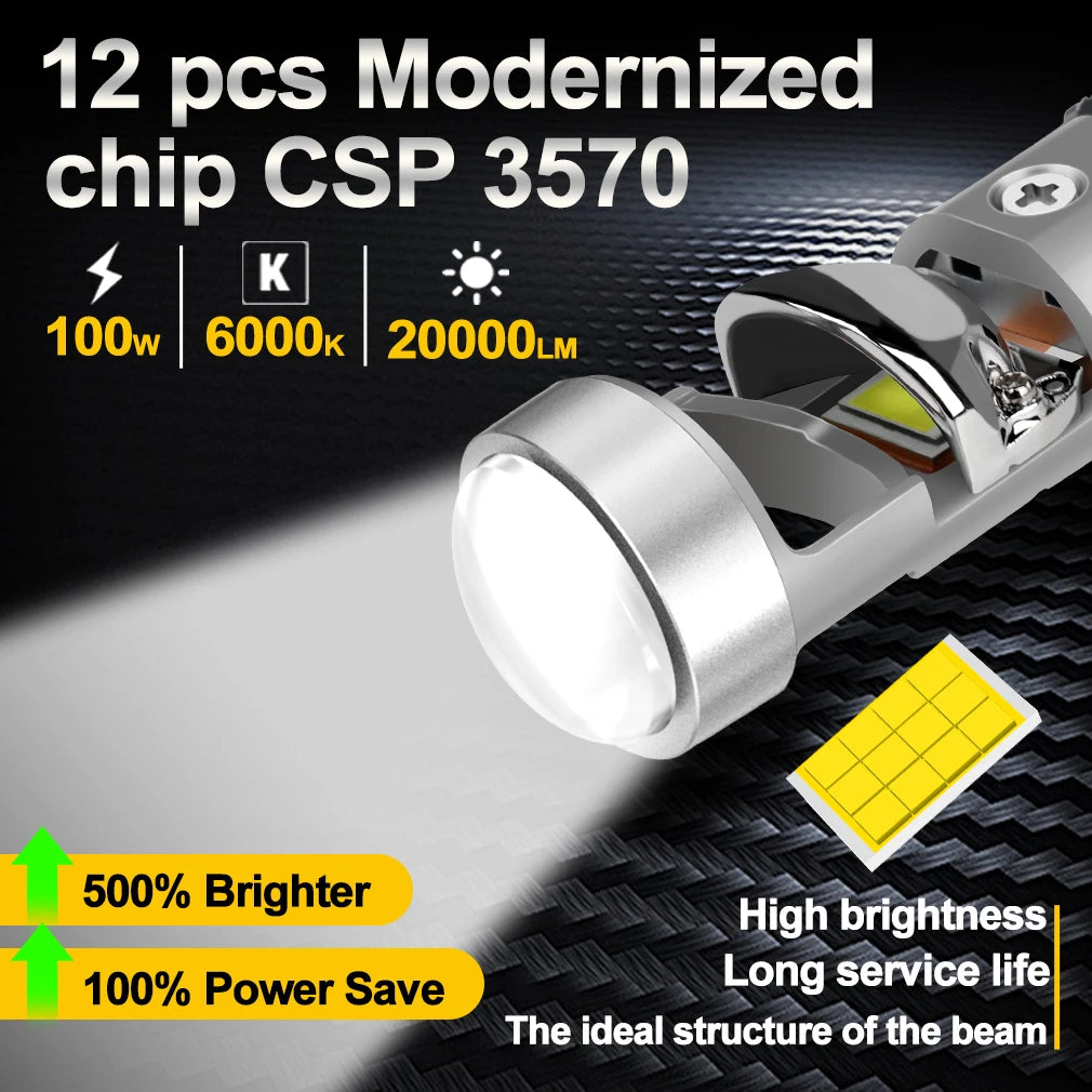 XSTORM H7 LED Projector Lens 100W 30000LM double Lens H7 Headlight Canbus Car H4 Led Light