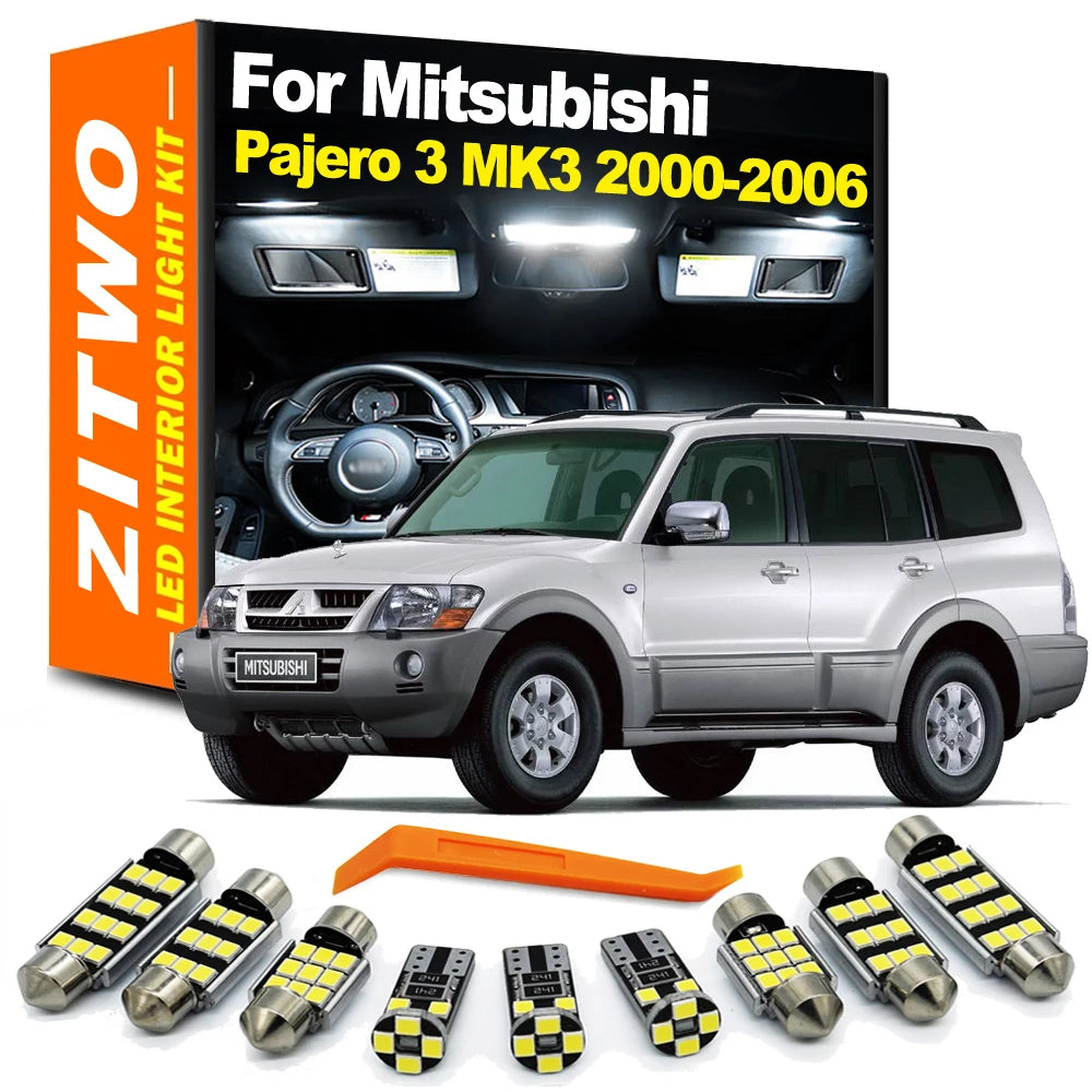 ZITWO 9Pcs LED Interior Dome Map Light Kit For Mitsubishi Pajero Montero Shogun 3 MK3 2000 2001 2002 2003 2004 2005 2006 Bulb
