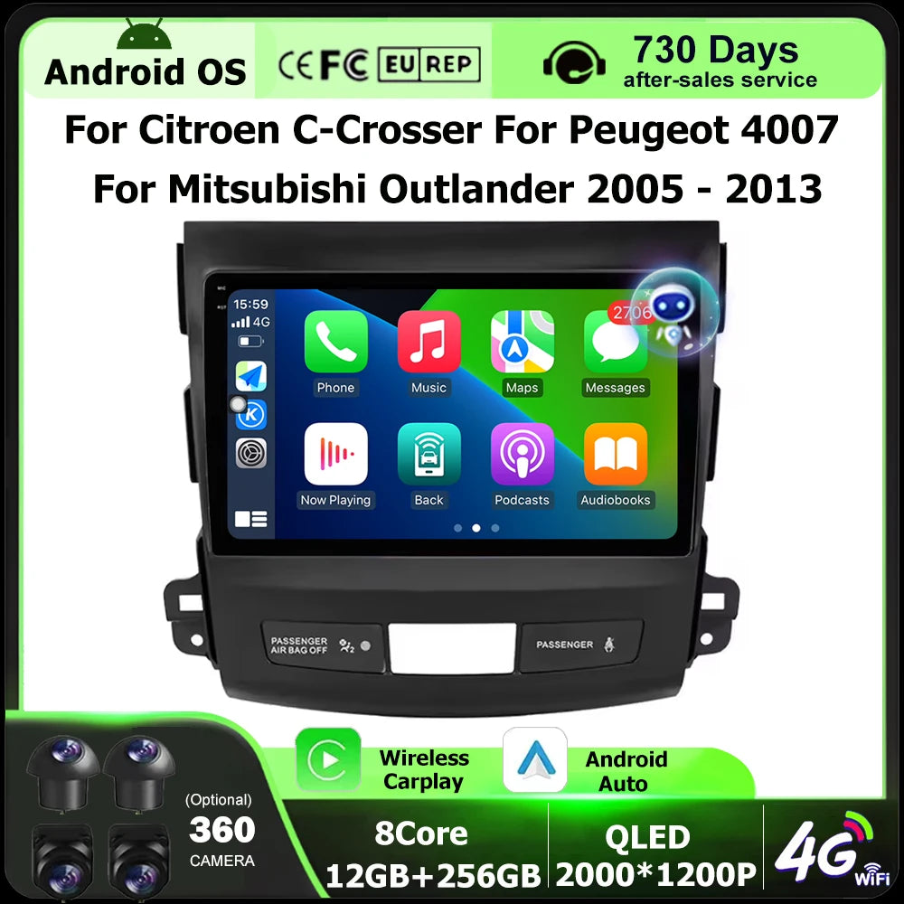Android 16 Auto For Citroen C-Crosser For Peugeot 4007 For Mitsubishi Outlander 2005 - 201