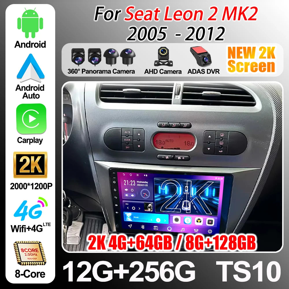 Autoradio For Seat Leon 2 Mk2 2005 2006 2007 2008-2012 Carplay Auto Screen Car Radio Andro | AUTOKITSHOP