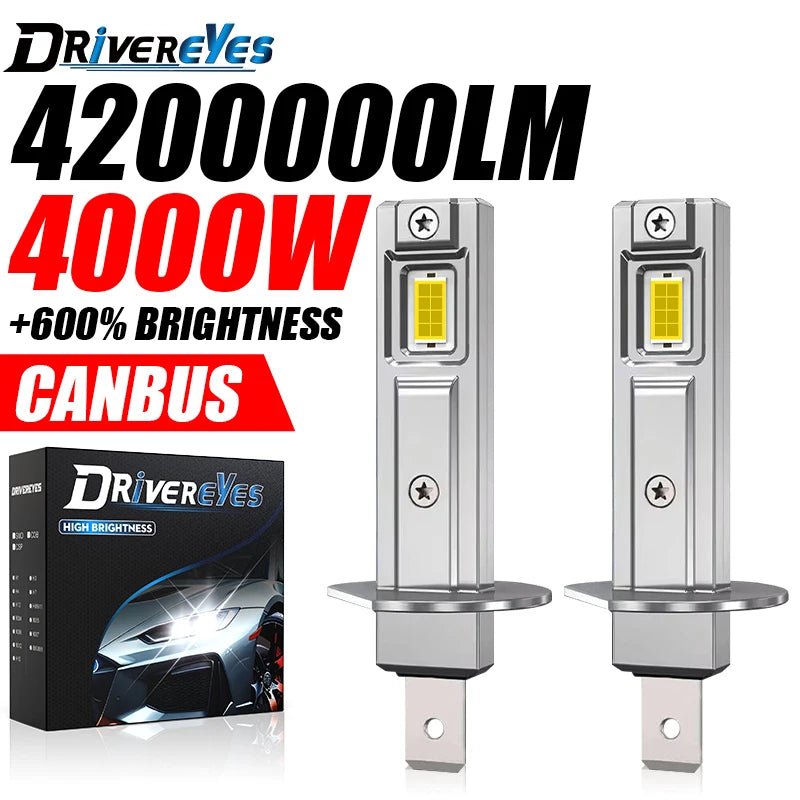 4000W 4200000LM H1 LED Headlight 6000K White Plug&Play 1:1 Fanless Mini Turbo Car Headlamp