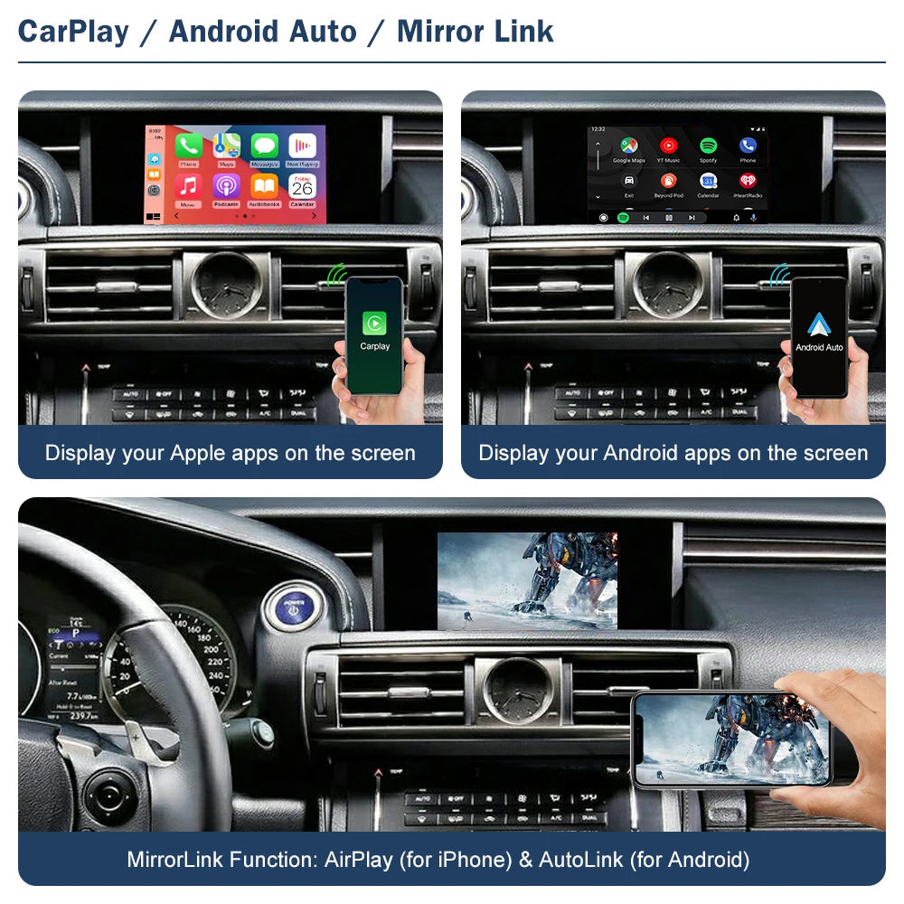 Road Top Wireless CarPlay Android Auto Interface for Lexus IS 2014-2019, with Mirror Link  | AUTOKITSHOP