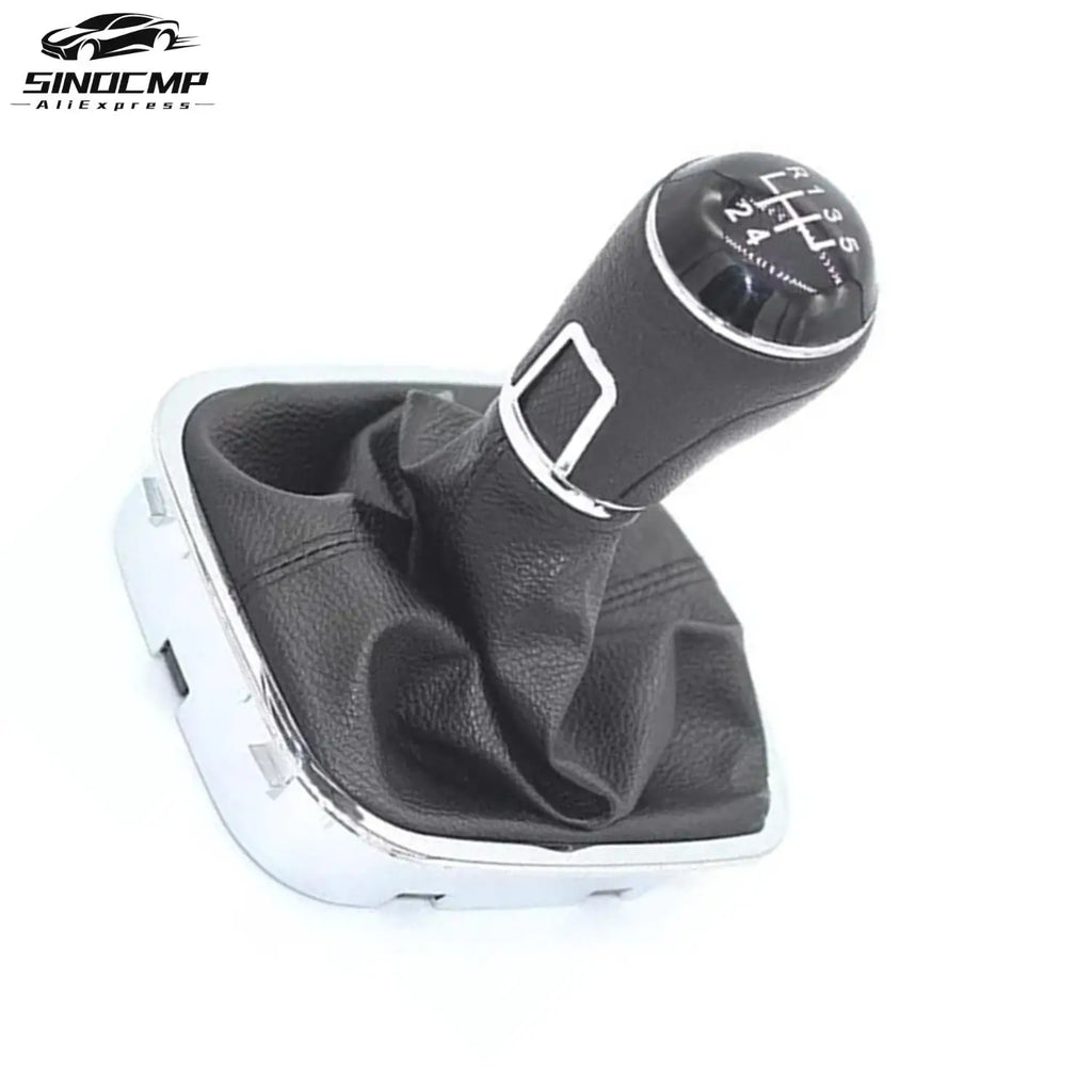 5 Speed Gear Shift Knob Lever & Boot Gaitor Black Leather Set For VW Golf 5 6 Jetta V VI S