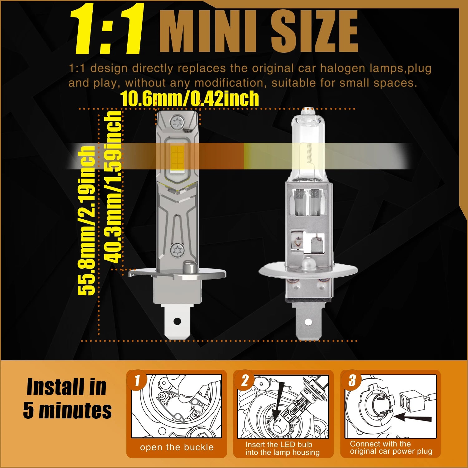 2x H1 Led Light Canbus Bulb Car Headlight High Power Auto Fog Diode Moto Driving Running L