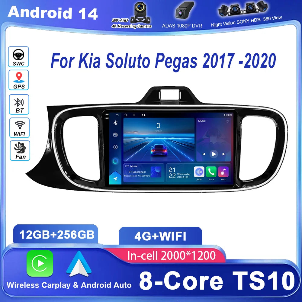 Car DVD Android 15 Car Radio Stereo For Kia Soluto Pegas 2017 -2020 Auto GPS Navigation Mu