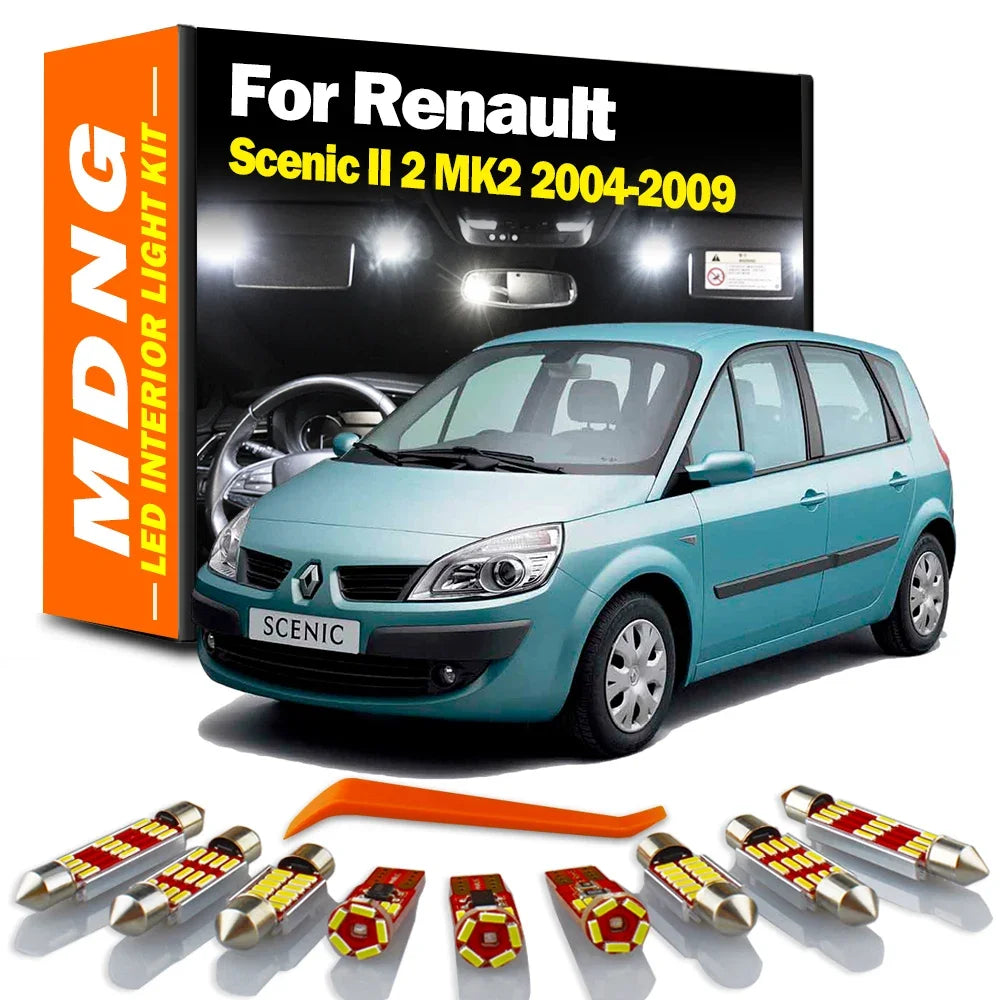 16-Piece LED Interior Light Kit for Renault Scenic II 2 MK2 2004-2008 - Canbus Dome Map Door Trunk Bulbs | AUTOKITSHOP