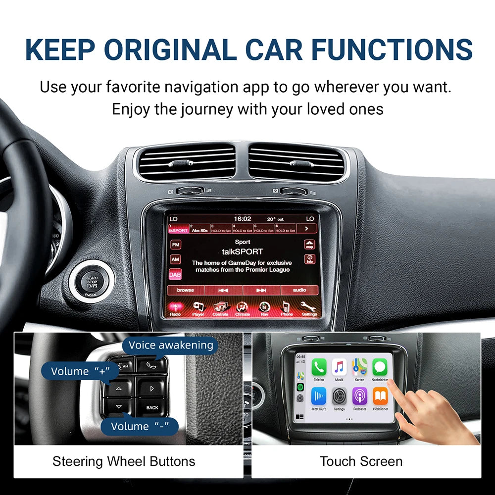 Wireless CarPlay Android Auto For Fiat Freemont 2013-2018 With rear camera