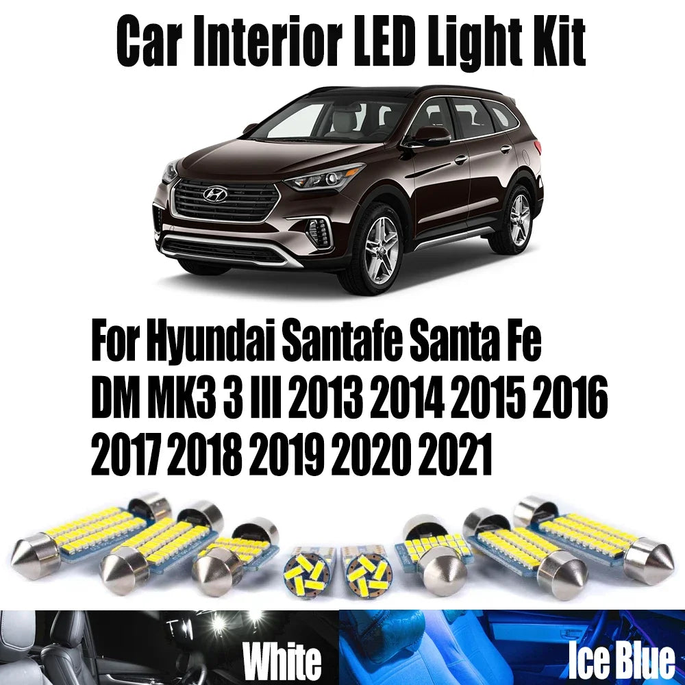 11-Piece LED Interior Light Kit for Hyundai Santafe Santa Fe DM MK3 3 III 2013- 2016 - Canbus Dome Map Door Trunk Bul...