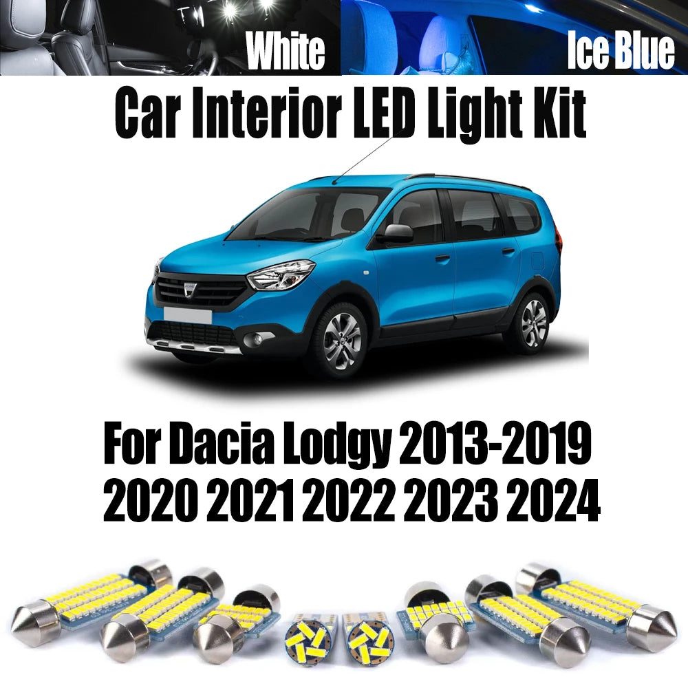 11-Piece LED Interior Light Kit for Dacia Lodgy 2013-2022 - Canbus Dome Map Door Trunk Bulbs | AUTOKITSHOP