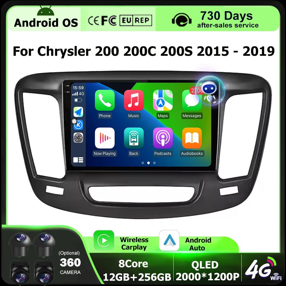 Car Radio Multimedia Video Player GPS Navigation QLED Touch Screen For Chrysler 200 200C 2