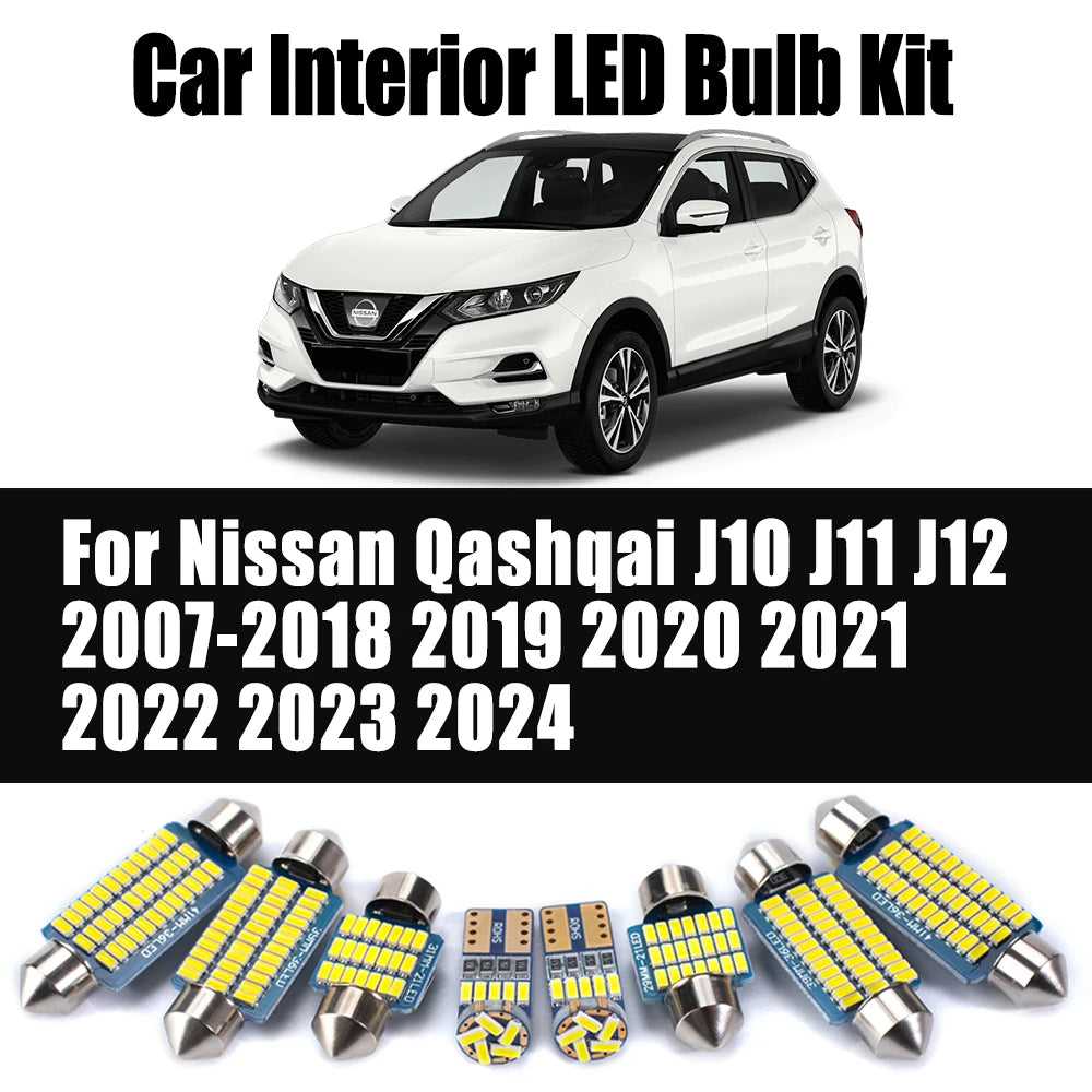 LED Interior Light Kit for Nissan Qashqai J10 J11 J12 2007-2018 - Canbus Dome Map Door Trunk Bulbs | AUTOKITSHOP
