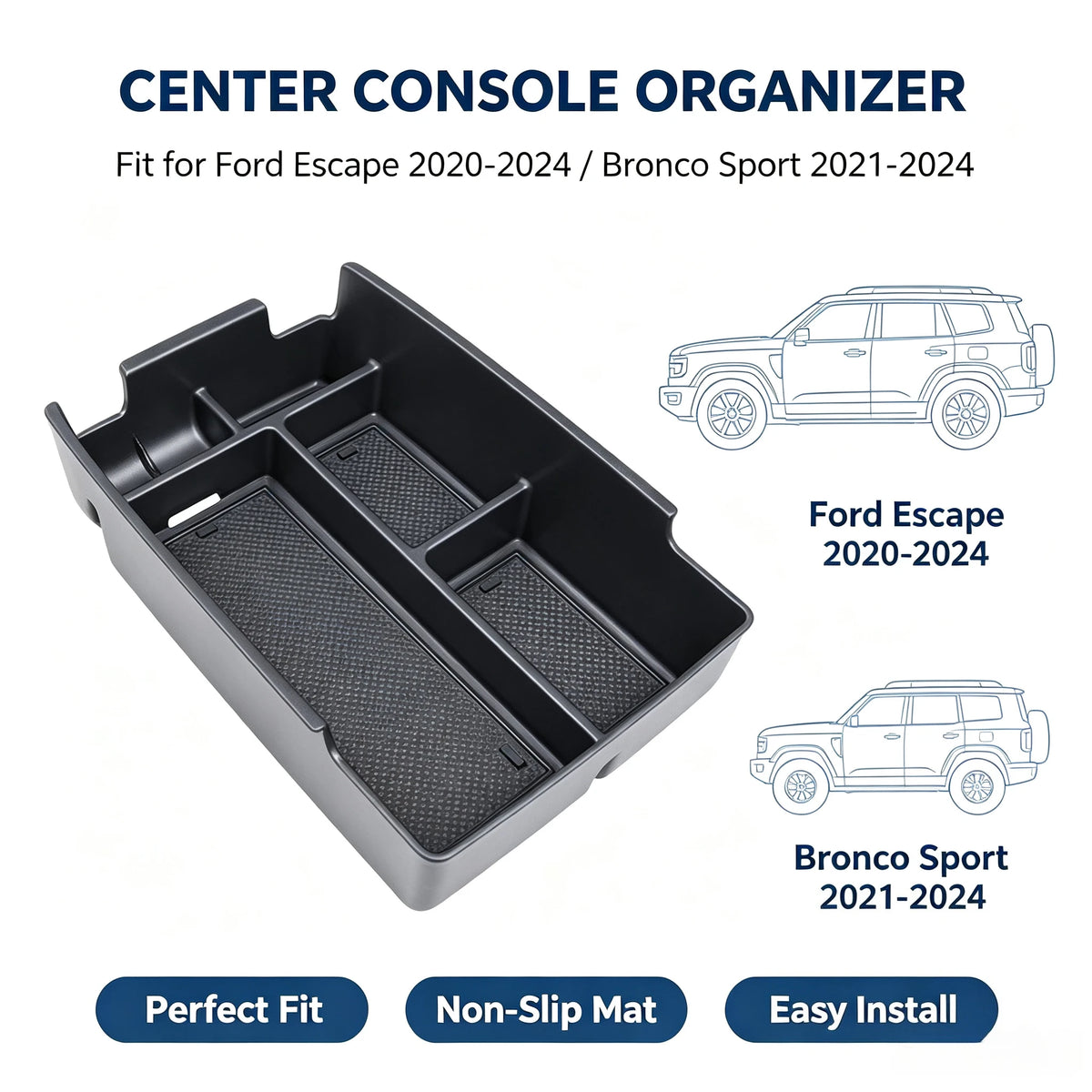 For Ford Focus Bronco Multi-Function Layered Center Console Armrest Storage Organizer Case Car I - Automotive LED Light