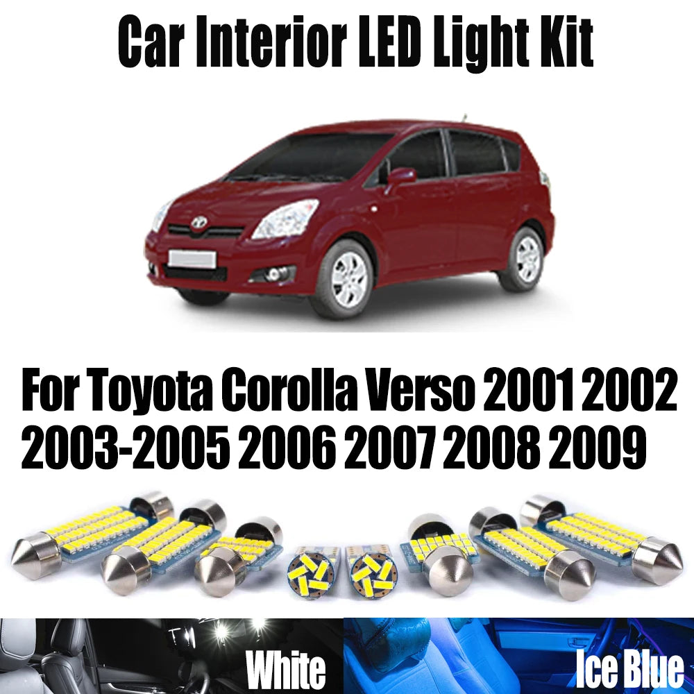 LED Interior Light Kit for Toyota Corolla Verso 2001-2004 - Canbus Dome Map Door Trunk Bulbs | AUTOKITSHOP