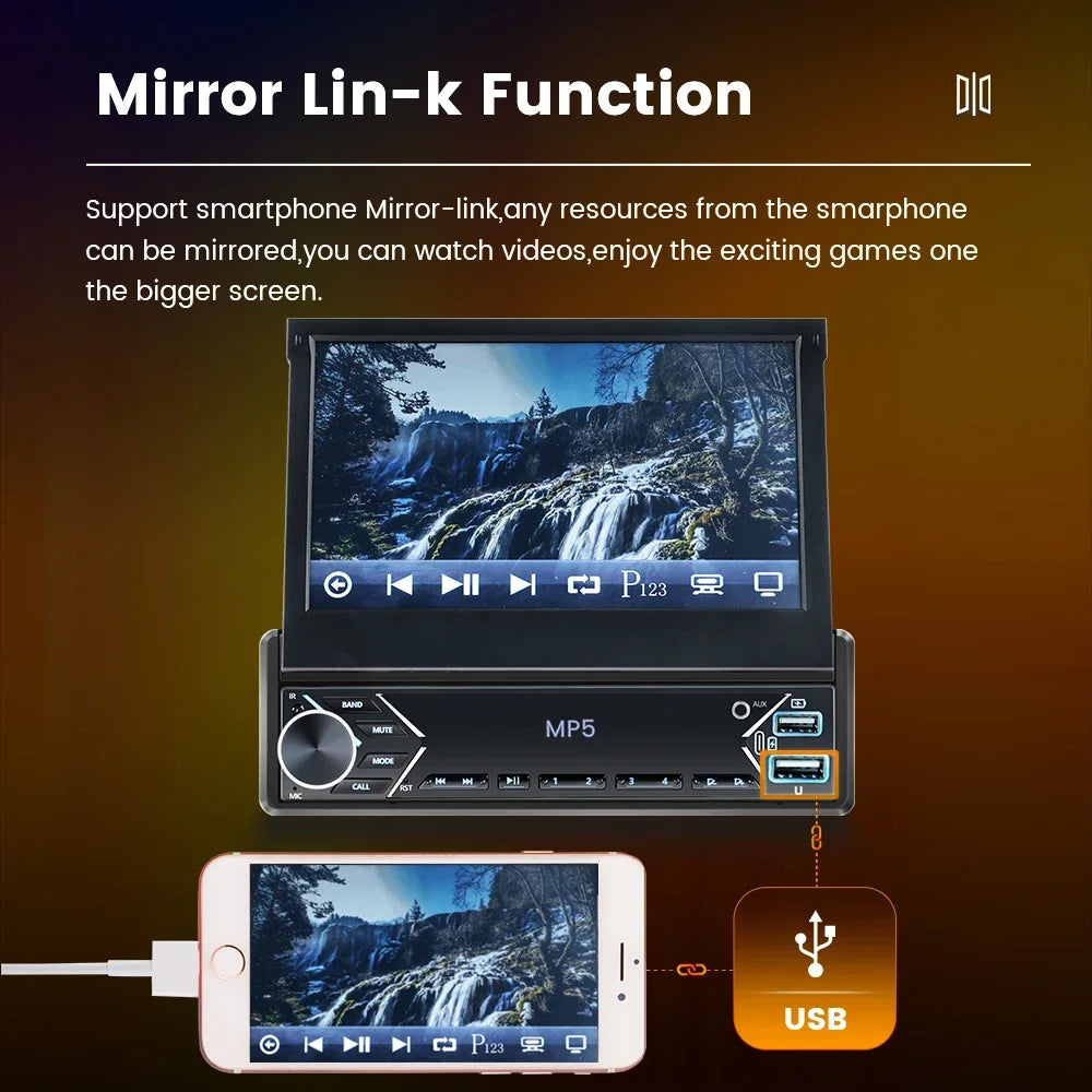 Universal 1 Din Car Radio 7 Inch Manual / Automatic Retractable Touch Screen FM Stereo Mir | AUTOKITSHOP