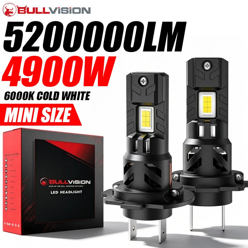 BULLVISION 4900W LED H7 Car Headlamp Canbus CSP CHIPS 1:1 Mini Diodes Auto Hi/Lo Beam 12V