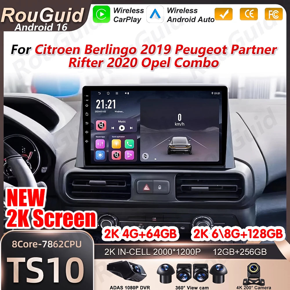 Android 16 Auto Carplay For Citroen Berlingo 2019 Peugeot Partner Rifter 2020 For Opel Com | AUTOKITSHOP