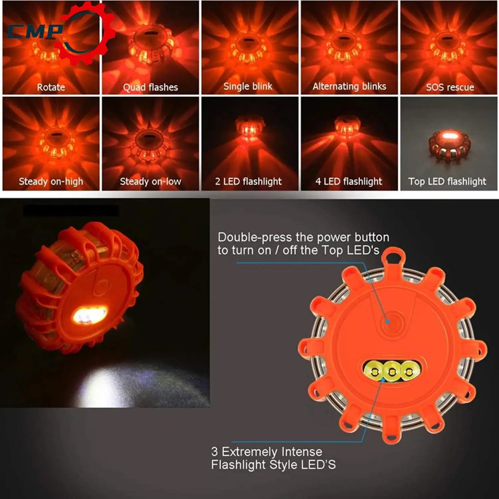 LED Road Flares Emergency Lights Magnetic Base Waterproof Car Traffic Warning Flare 360° V