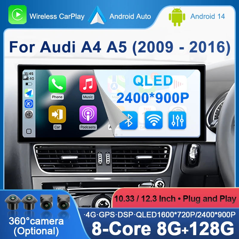 Car Radio Head Unit Carplay Auto Multimedia Monitors Right Hand Drvie For Audi A4 A5 2009-