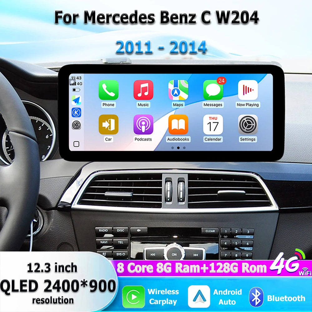 Wireless Carplay For Mercedes Benz C W204 2011- 2014 Android 16 Auto Car Radio Monitors Mu