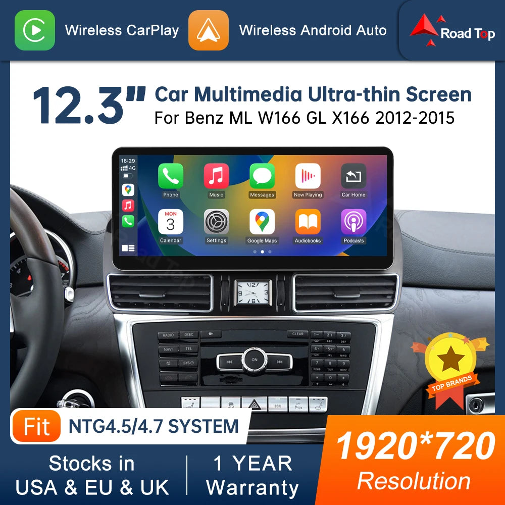 CN 12.3'' Multimedia Display For Benz ML W166 GL X166 GLE GLS NTG4.5 4.7 Touch Screen Wire | AUTOKITSHOP
