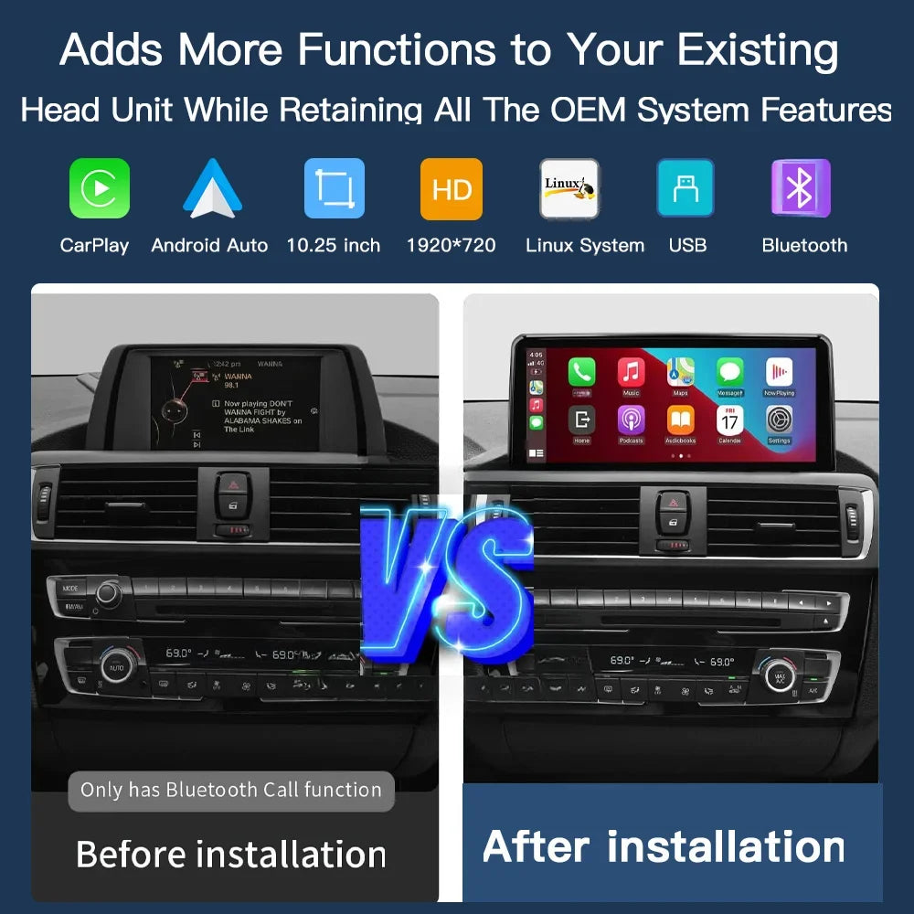 10.25'' Wireless Carplay Multimedia Display Screen Android Auto For BMW 1/2/3/4 Series F20 | AUTOKITSHOP